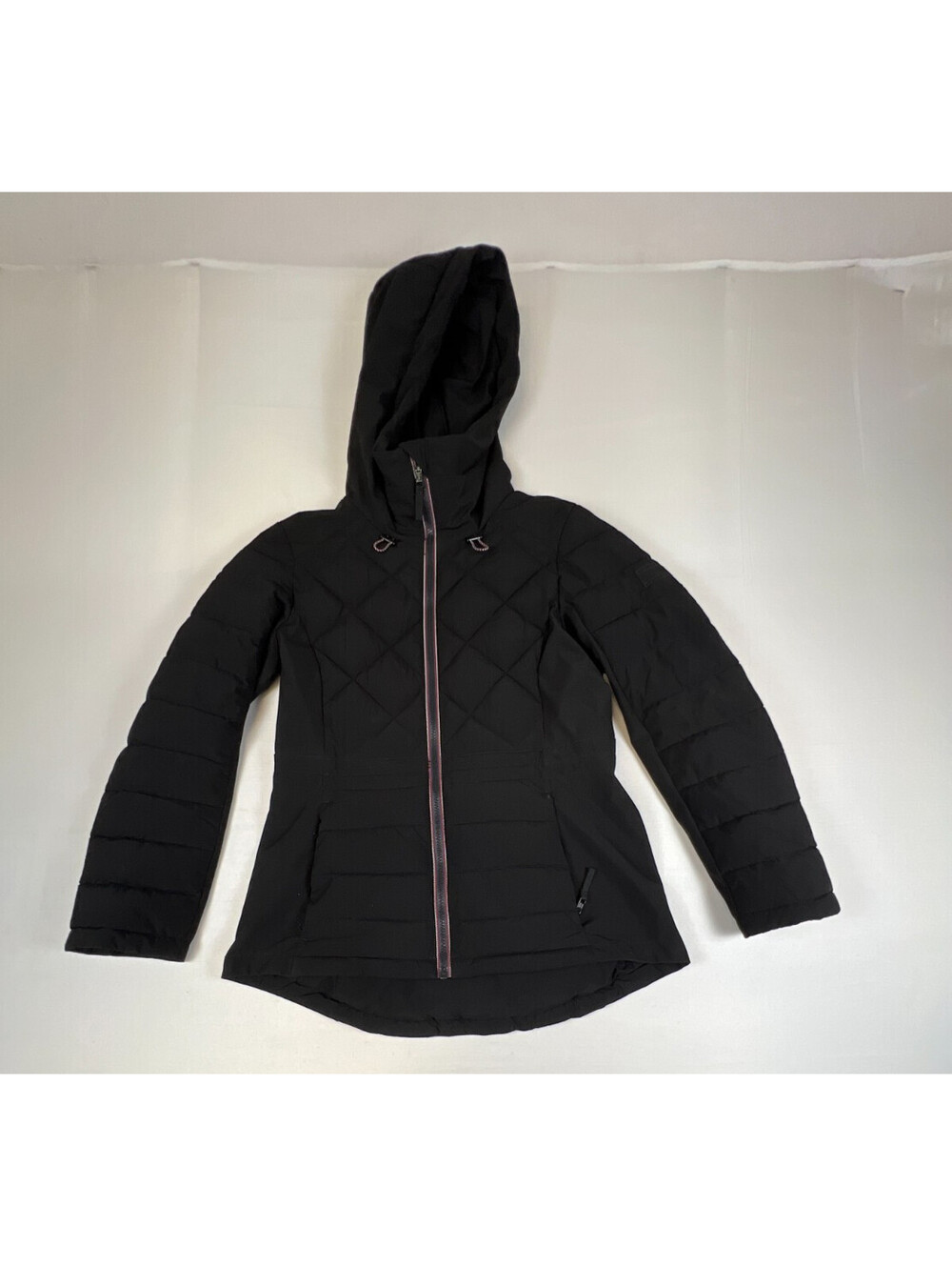 Tommy Hilfiger Women XS Black Hooded Quilted Puffer Jacket Coat Insulated Winter